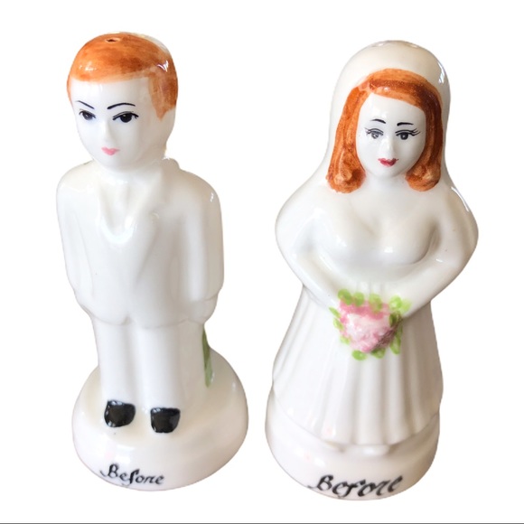 Vintage Bride Groom Salt Pepper Shaker Cake Topper - Picture 5 of 16